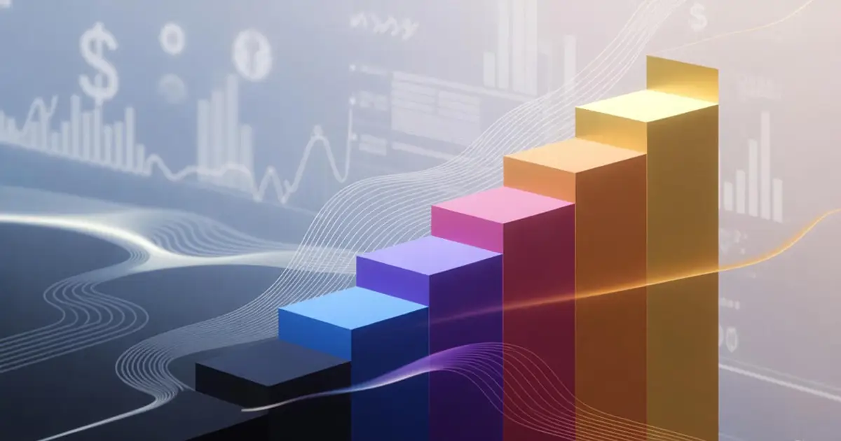 A rising bar chart illustrating long-term growth